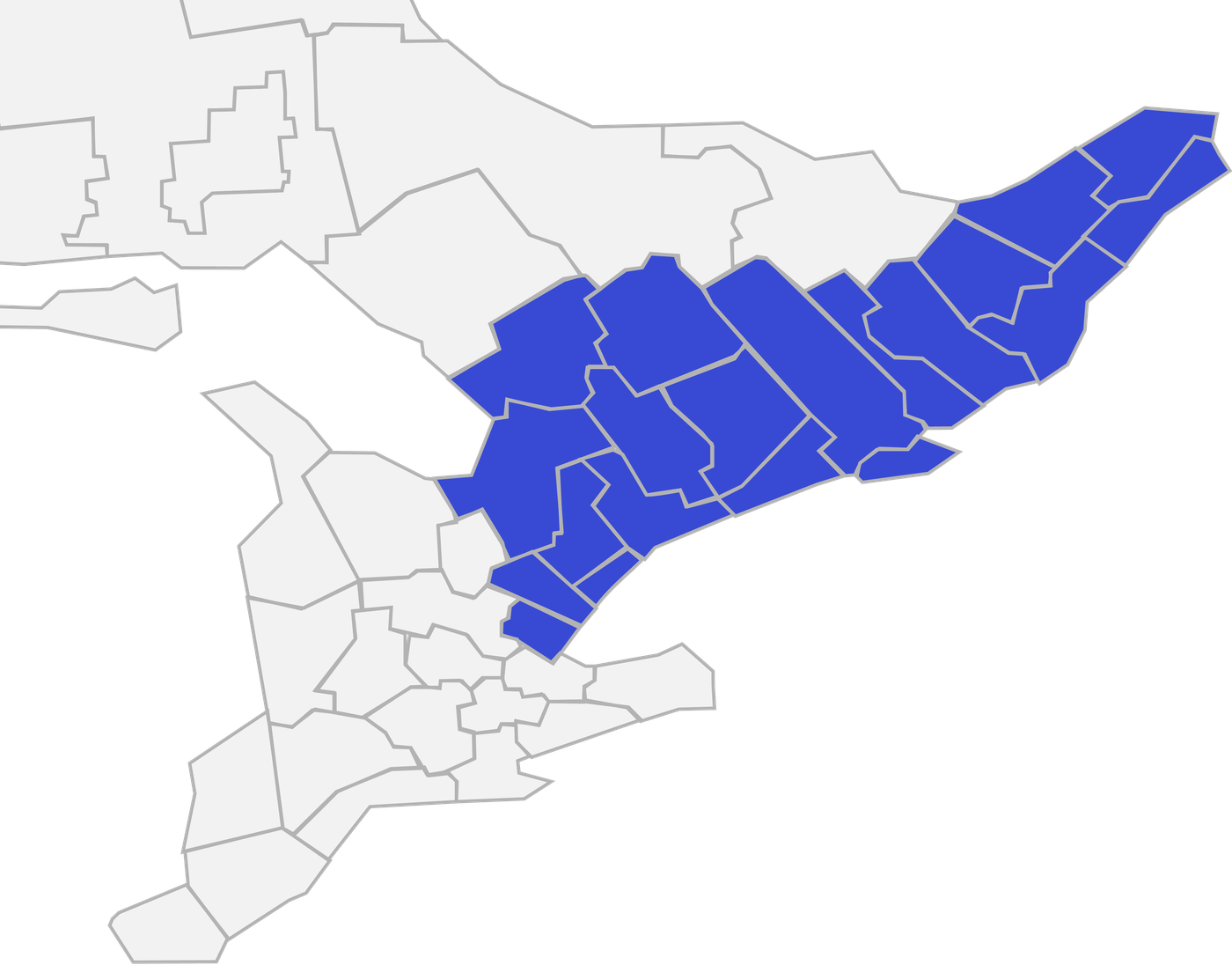 Map of Ontario highlighting the regions served by Canadian Home Appraisal Inc.
